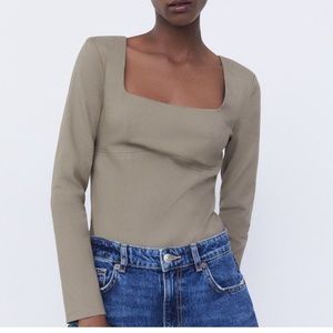 🤍 ZARA Mink Sweetheart Neckline Queen Anne Neckline Corset Bodysuit